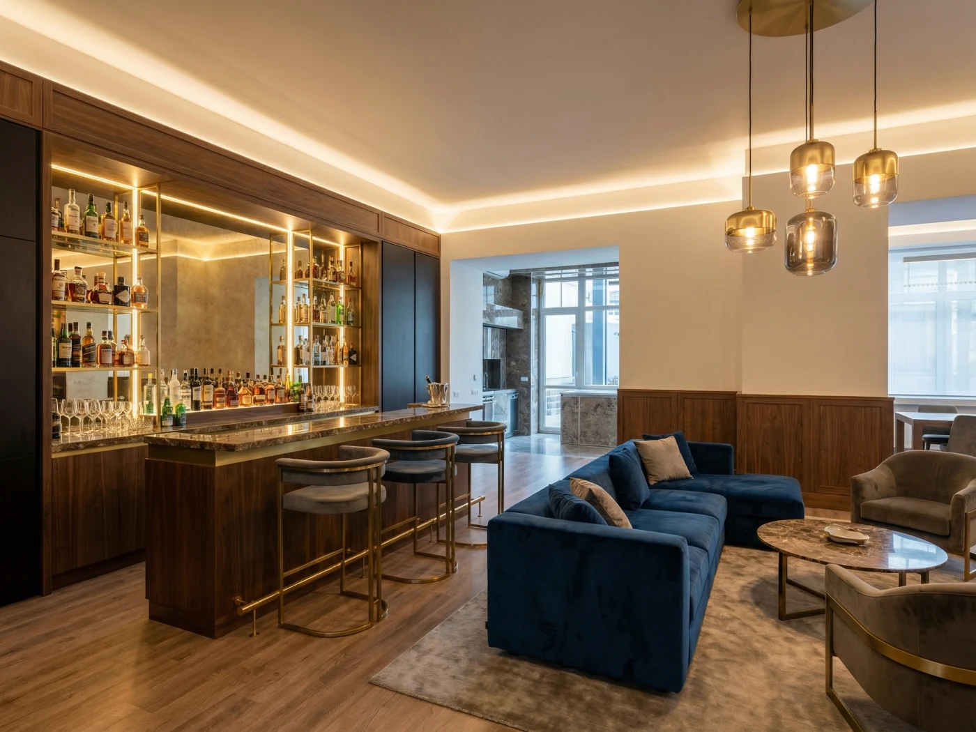 Refined home bar atmosphere after AI redesign