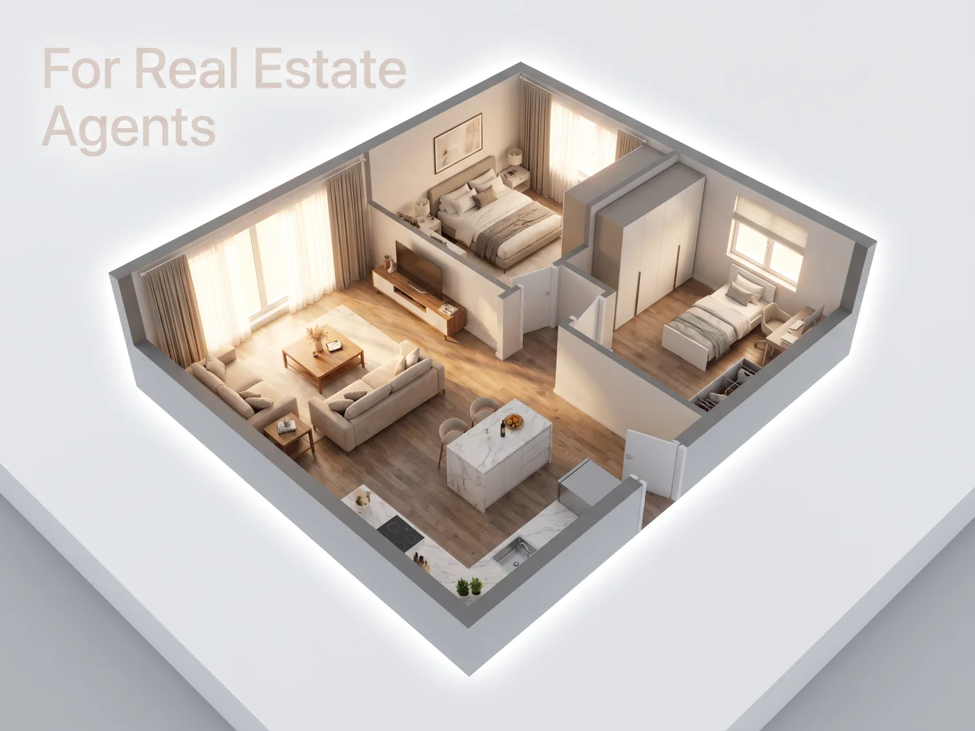 Real estate agent presenting 3D floor plan to potential buyers
