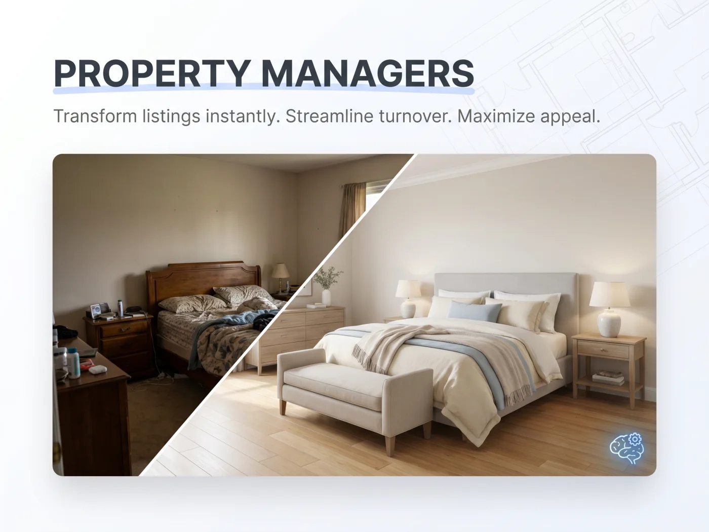 Property manager reviewing staged rental unit photos