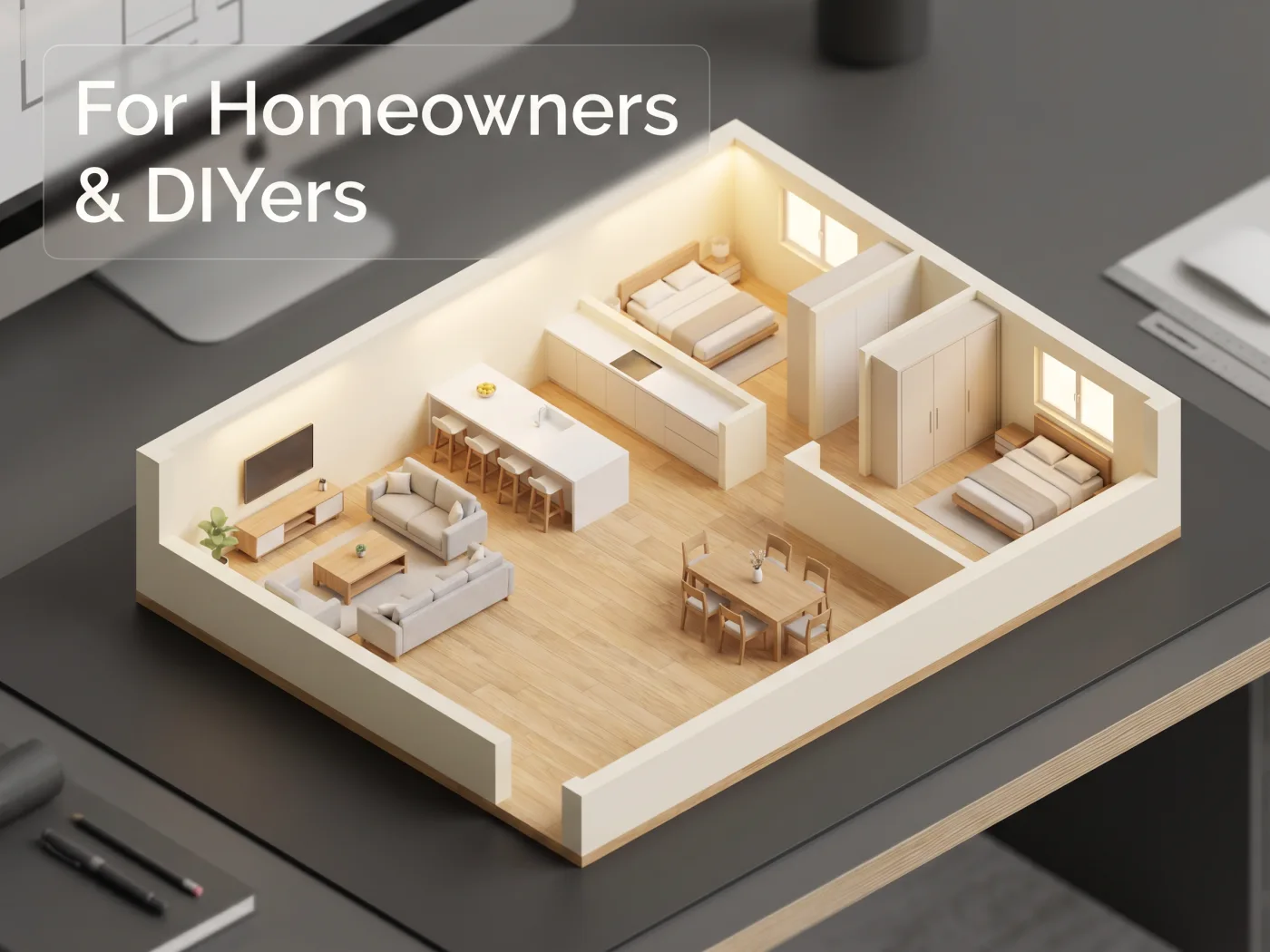 Homeowner exploring 3D floor plan on a tablet