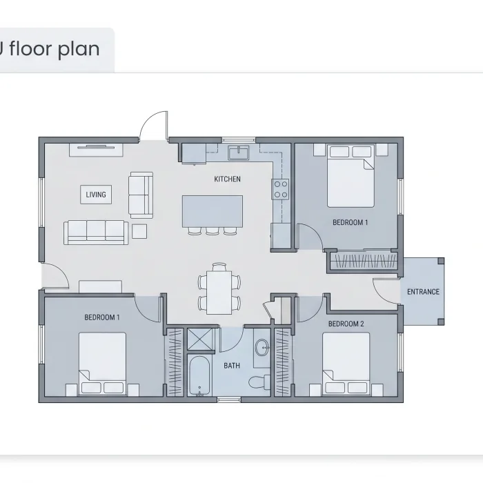 ADU floor plan blueprint with dimension markings