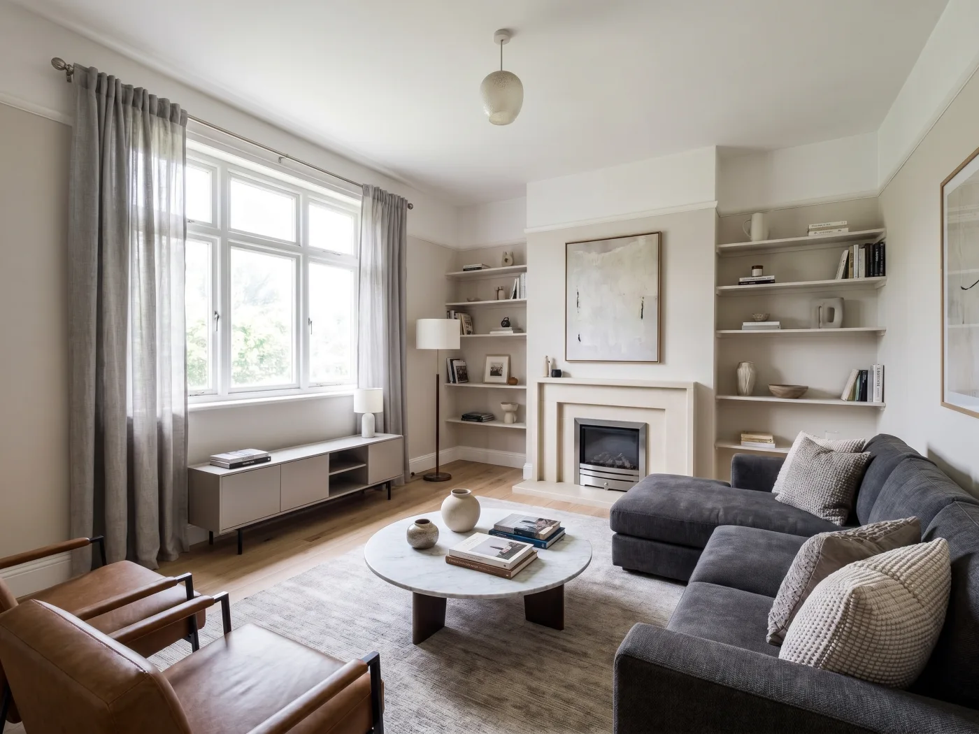 Beautifully staged room with modern furniture after AI staging