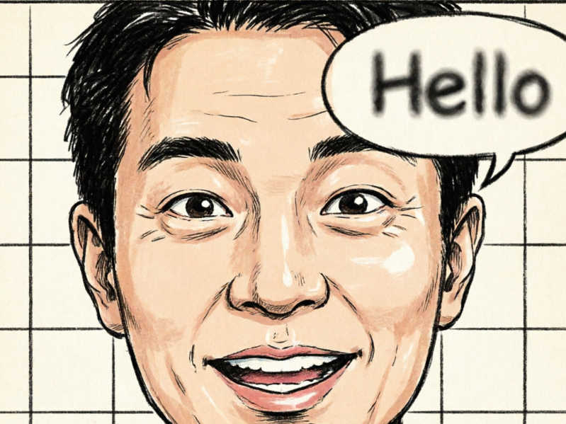 Original cartoon-style male portrait with bold lines and flat coloring
