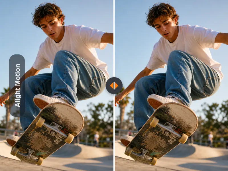 Before and after comparison of a sports creator video with an Alight Motion watermark removed