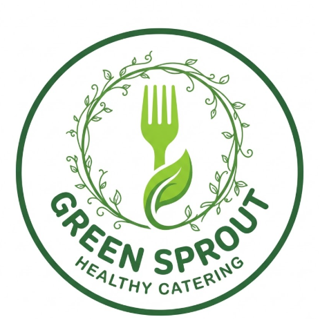 A 1:1 circular vector logo for a health-food restaurant. The icon is a vibrant green fork whose handle transforms into a growing leaf. The fork is encircled by a thin, hand-drawn green vine. Beside it, the text "GREEN SPROUT" is in a rounded, friendly sans-serif font. The color palette uses lime green and forest green on a clean white background.