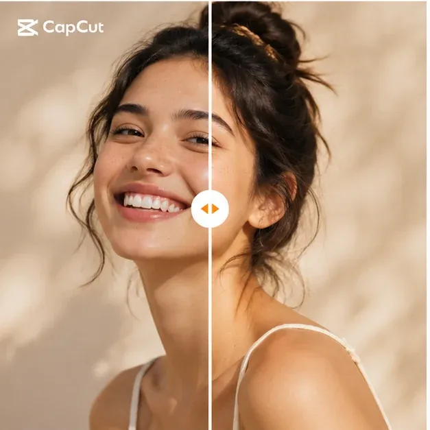 CapCut export watermark portrait before cleanup in a sunny lifestyle clip
