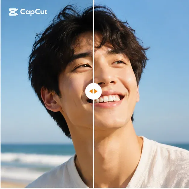 CapCut watermark portrait video frame showing a clean comparison divider