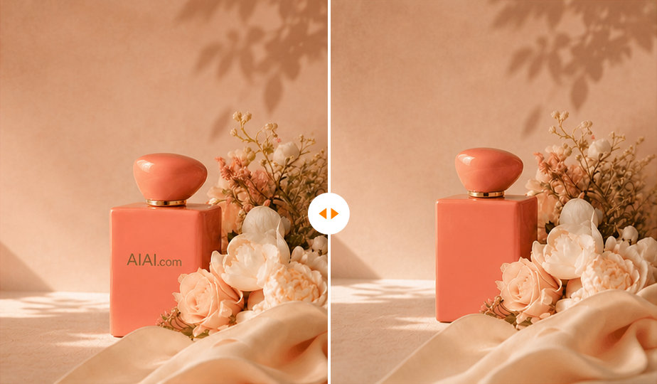 Marketing product visual before and after logo removal