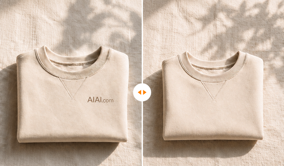 Clothing fabric before and after logo removal