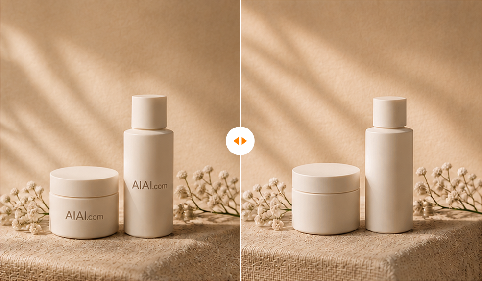 Before and after using AIAI.COM to remove a logo from a product image