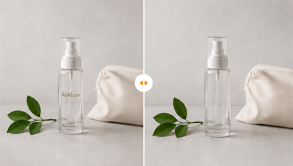 White-label product asset before and after logo removal