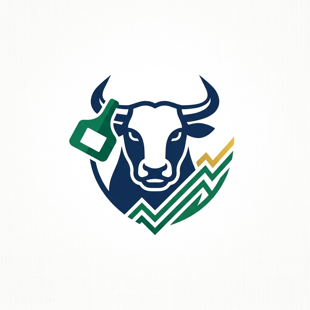 Professional AI cattle auction logo with bull and livestock tag icon