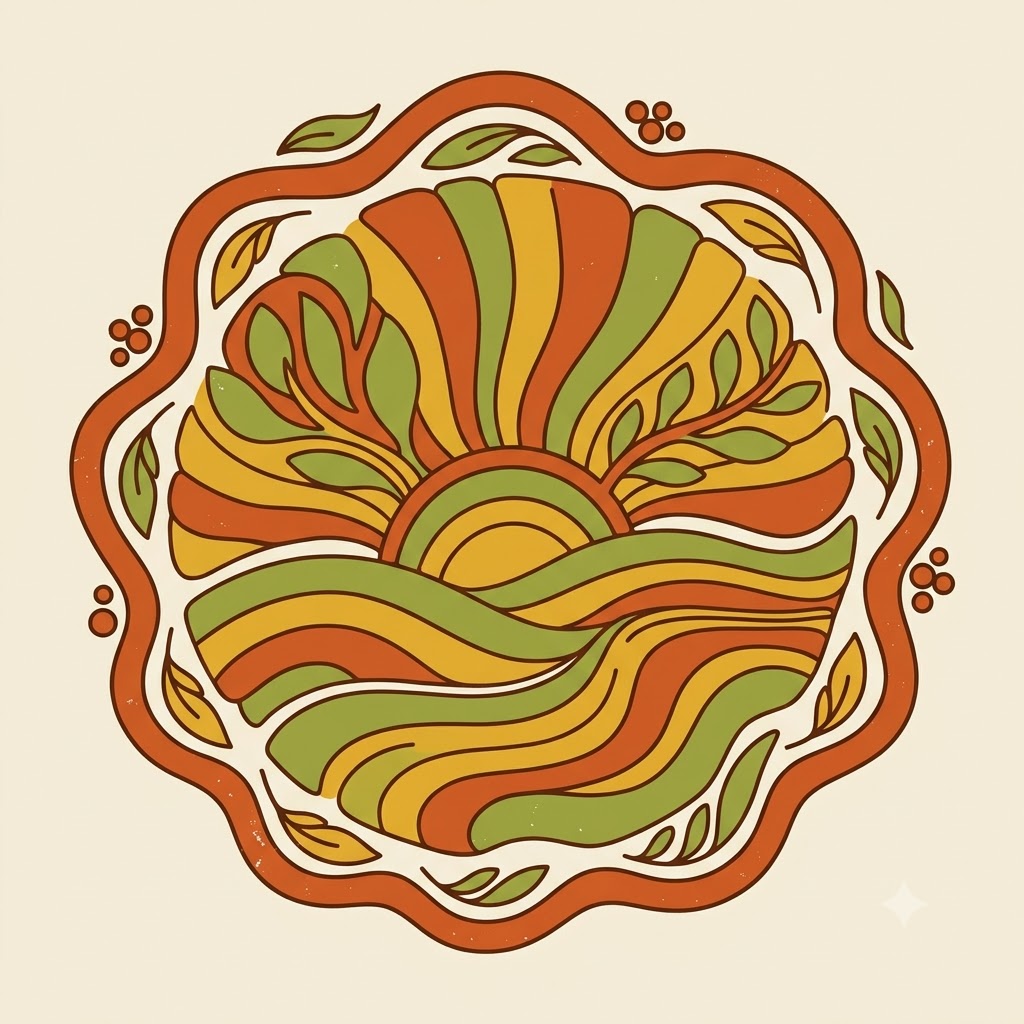 1970s inspired AI logo with warm earth tones and organic shapes