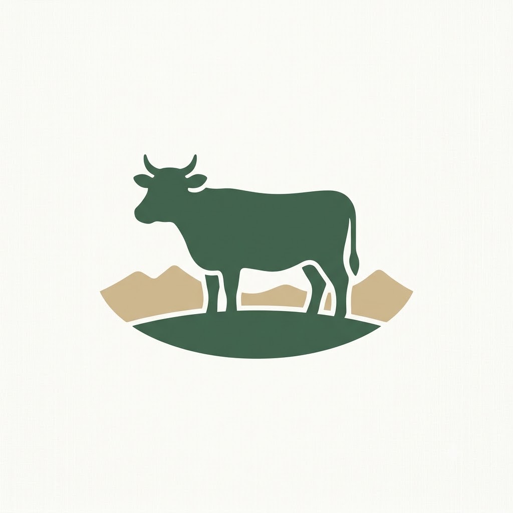 Scandinavian style AI cattle logo with simple cow silhouette