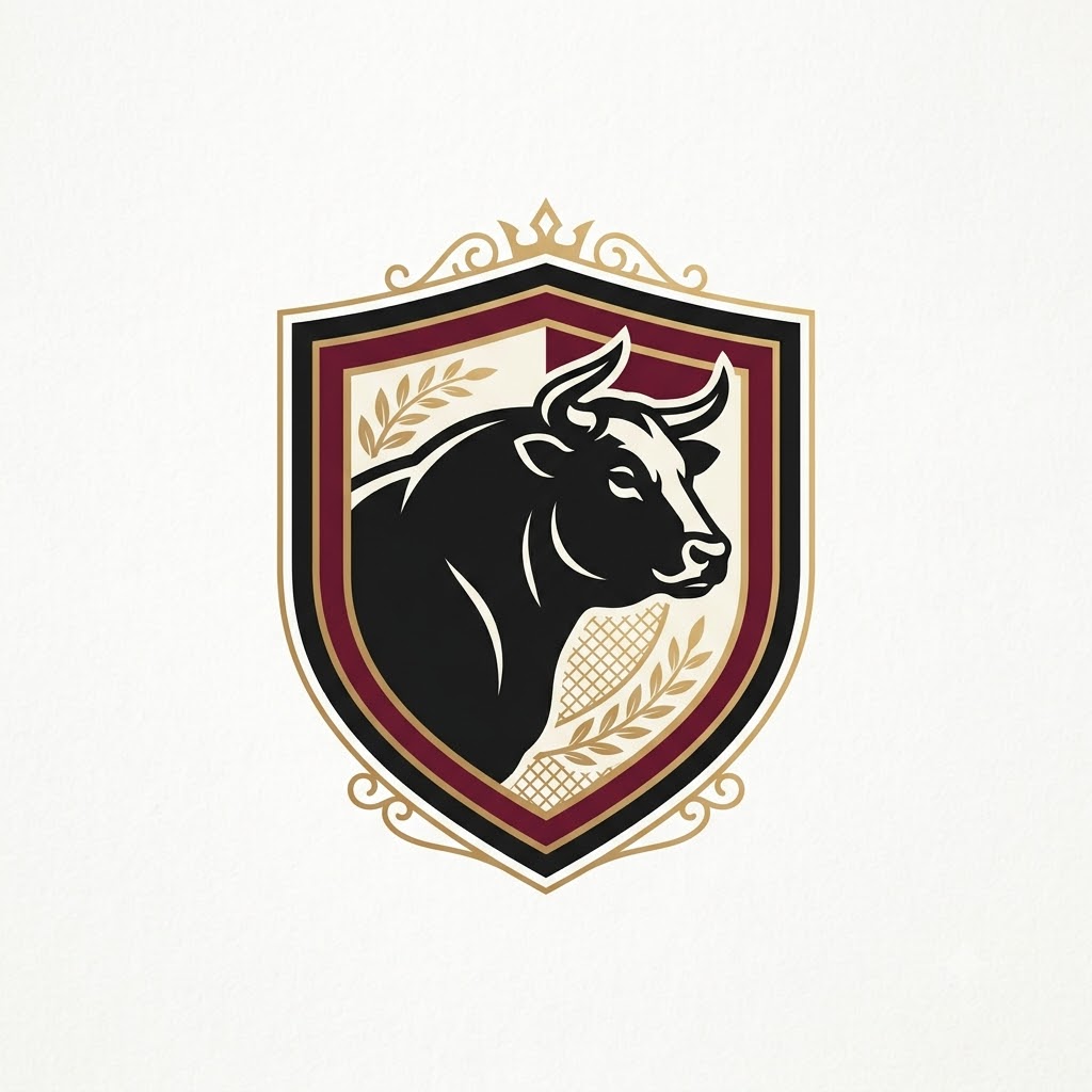Premium AI Angus beef logo with a bull and shield emblem