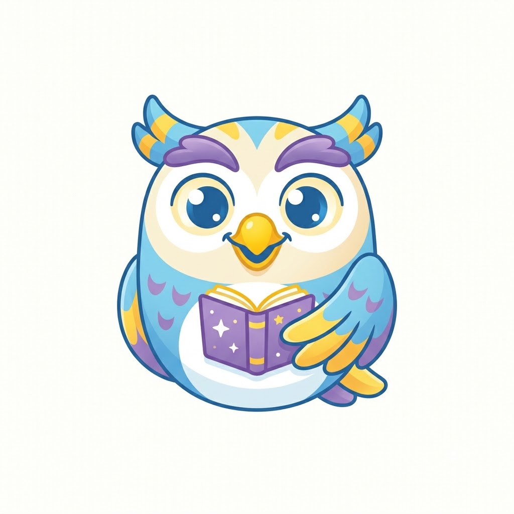 Friendly AI owl mascot logo for a children's learning platform