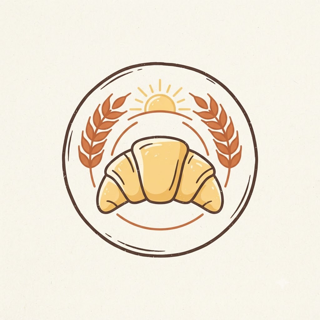 Warm AI bakery logo with croissant and wheat details