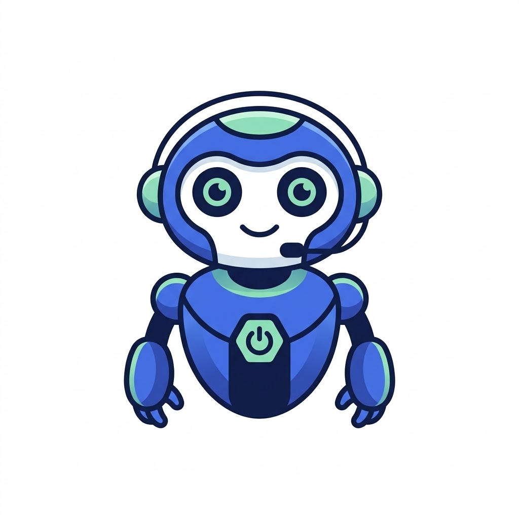 Modern AI robot mascot logo for a digital support service