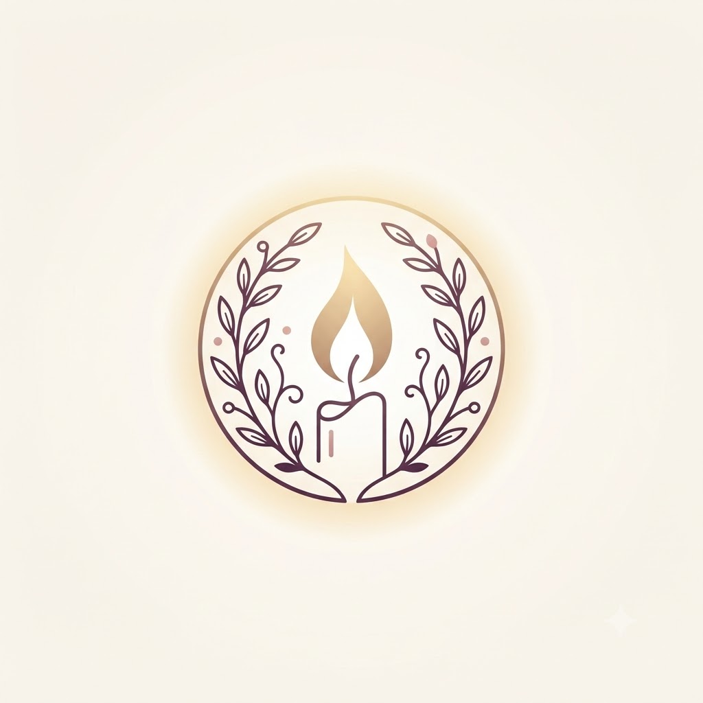 Elegant AI candle shop logo with flame and botanical details