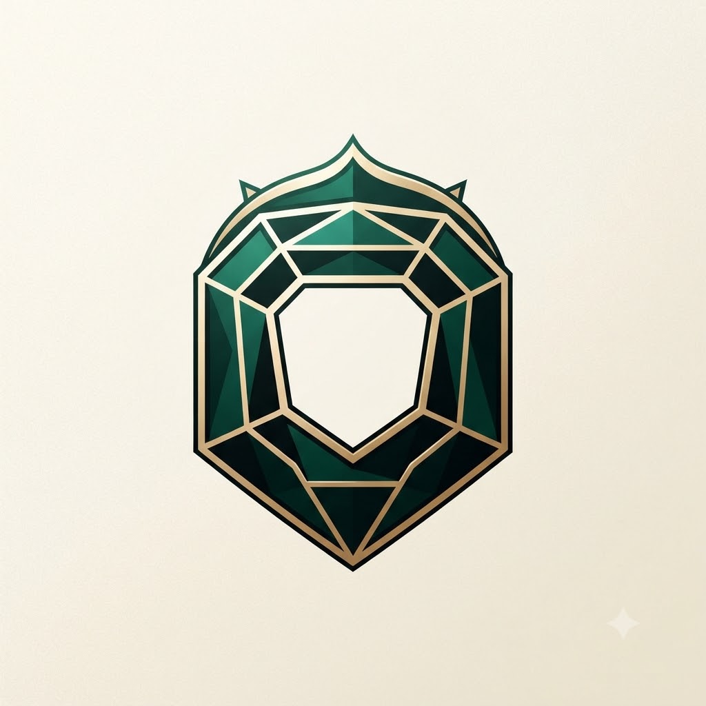 Luxury AI boutique logo with gemstone inspired symmetrical emblem