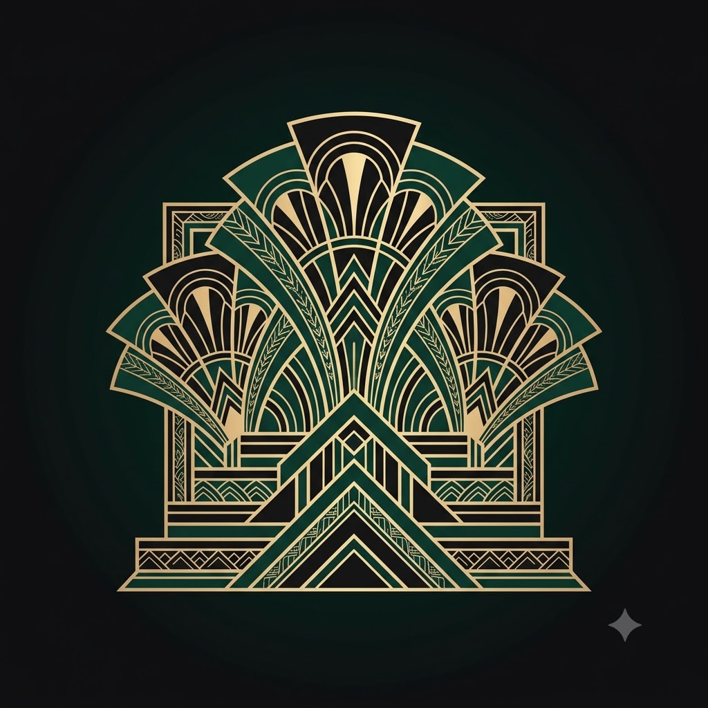 Art Deco inspired AI logo with gold geometric ornament details