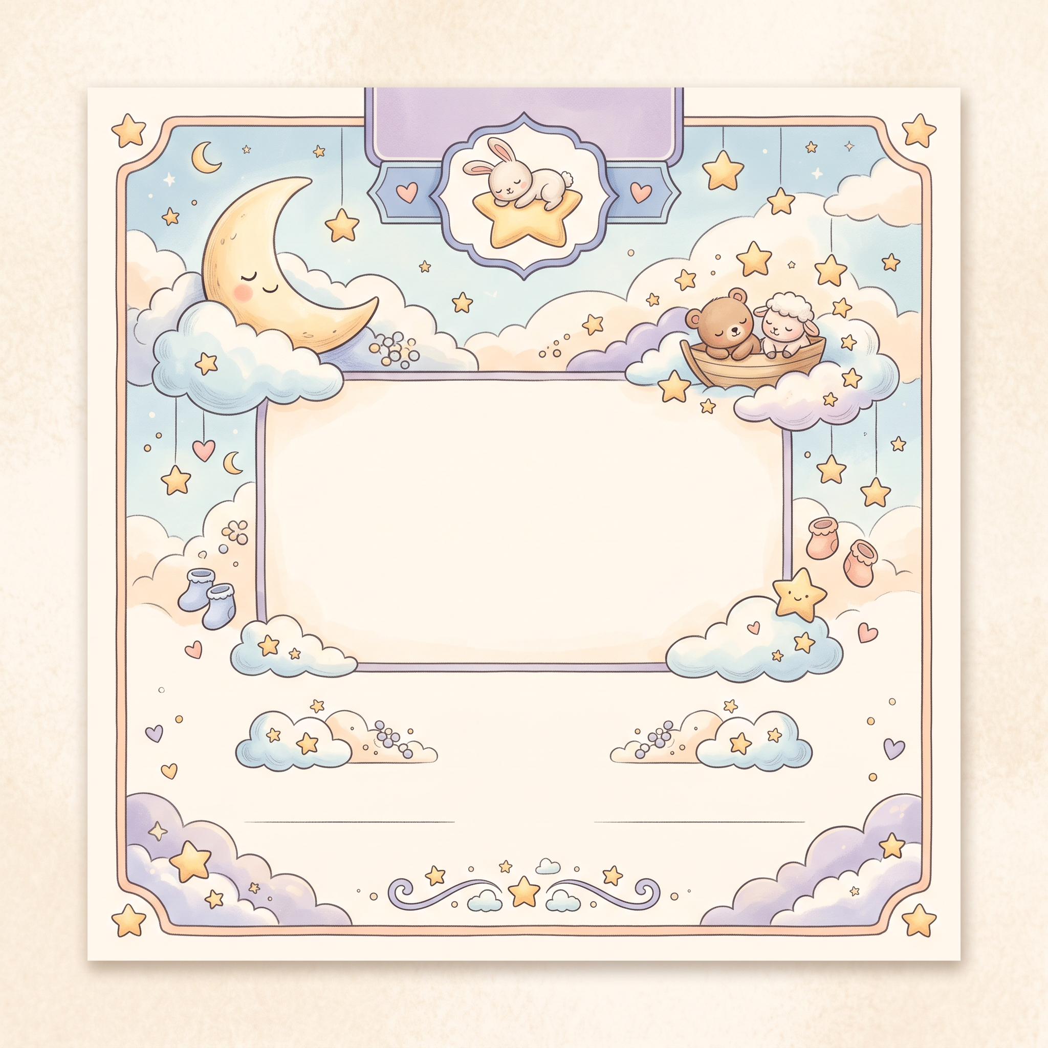 Sweet AI baby shower gift certificate with clouds and stars