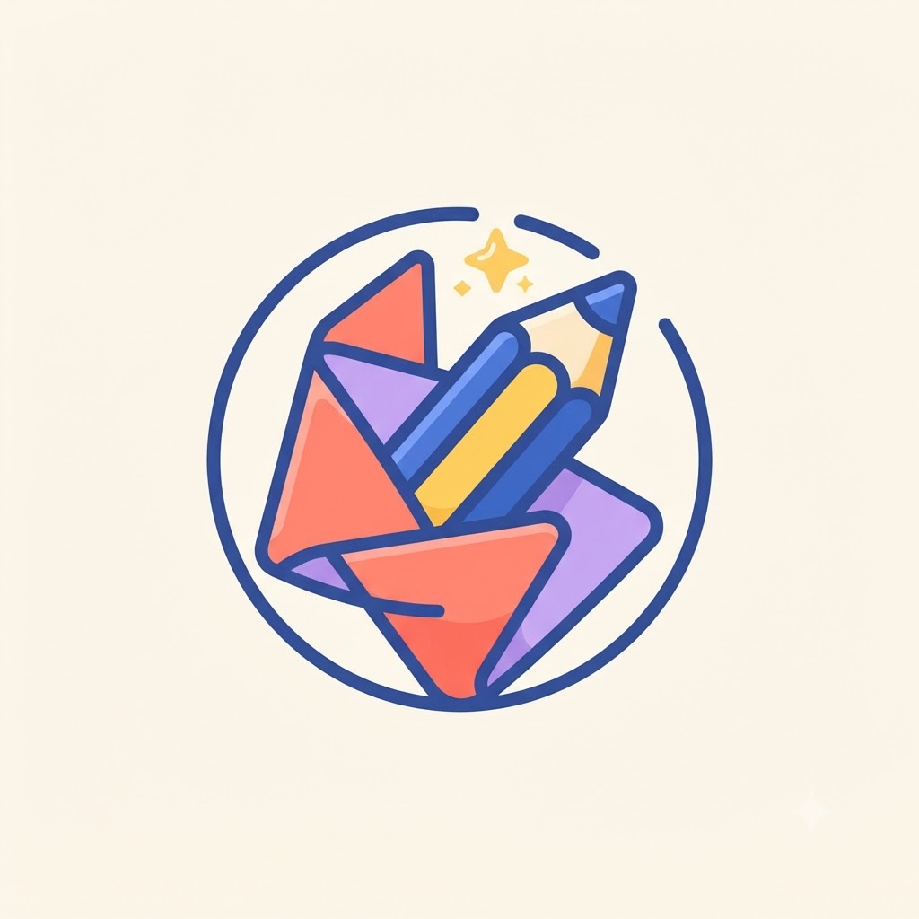 Playful AI stationery shop logo with pencil and star details