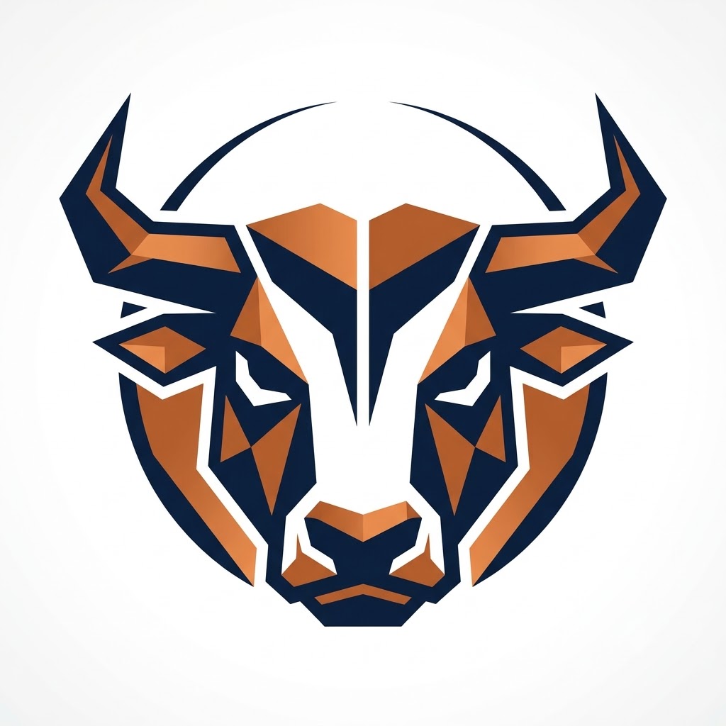 Modern geometric AI bull logo with sharp angular shapes