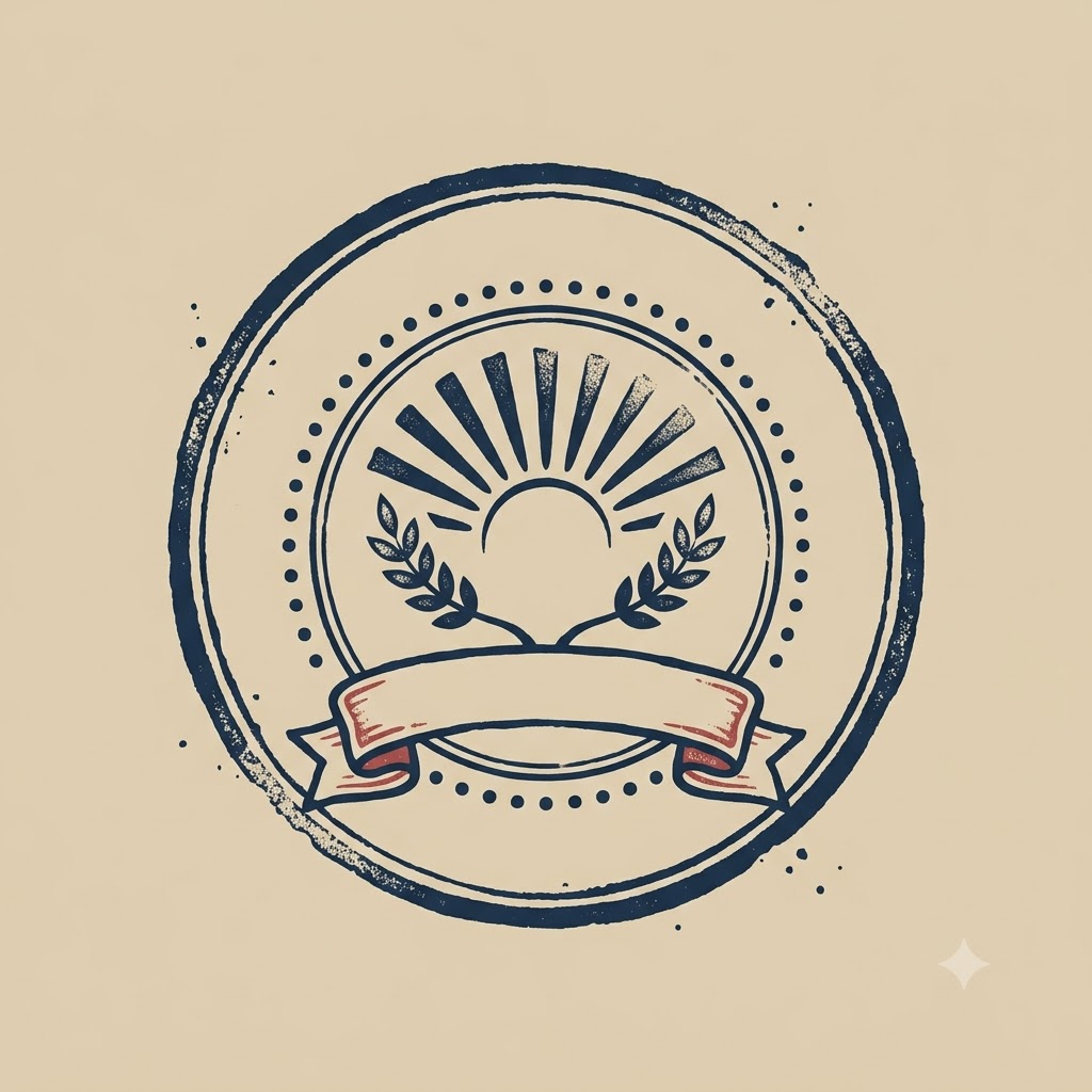 Classic AI logo stamp with rustic ink texture and botanical details