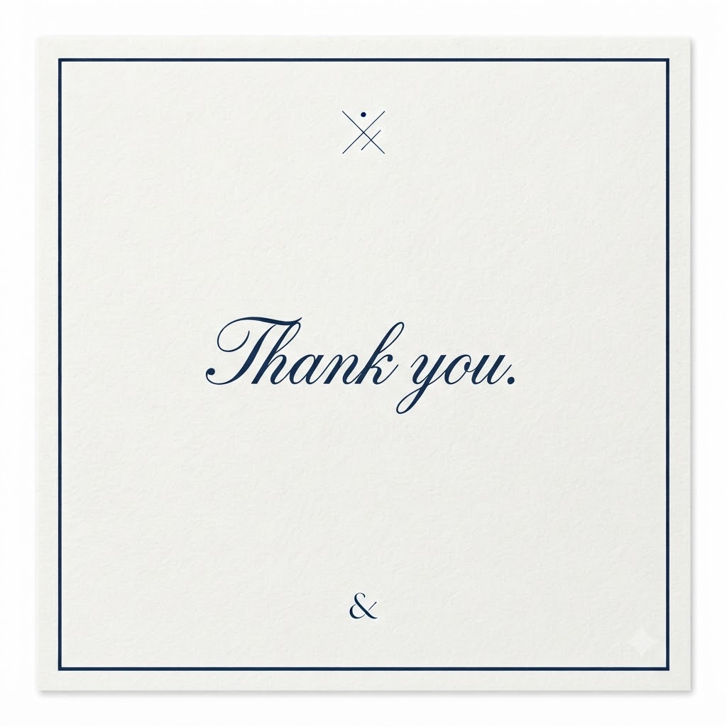 Minimal AI thank you card with elegant navy and cream layout