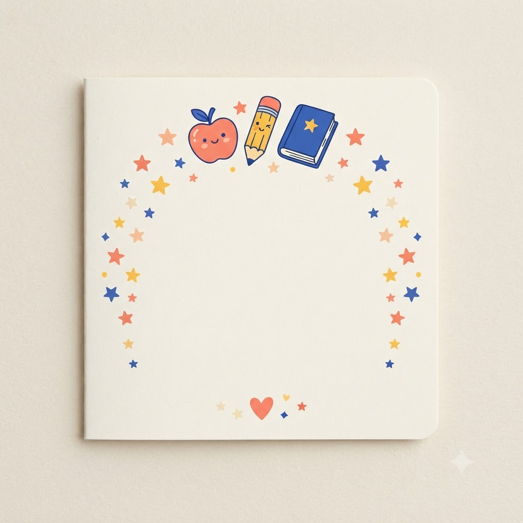 Playful AI thank you card for a teacher with school-themed details