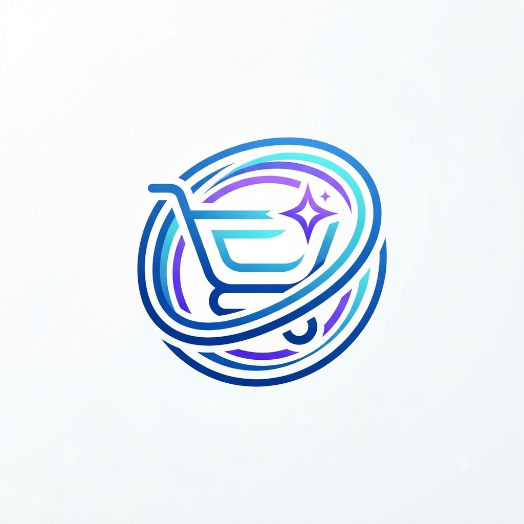 Modern AI ecommerce logo with abstract shopping cart and spark symbol