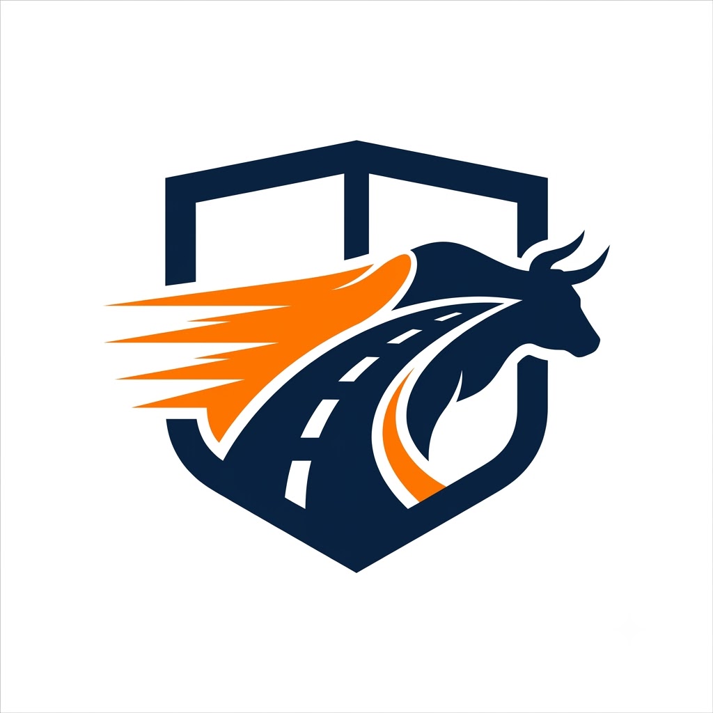 Modern AI livestock transport logo with cattle and road symbol