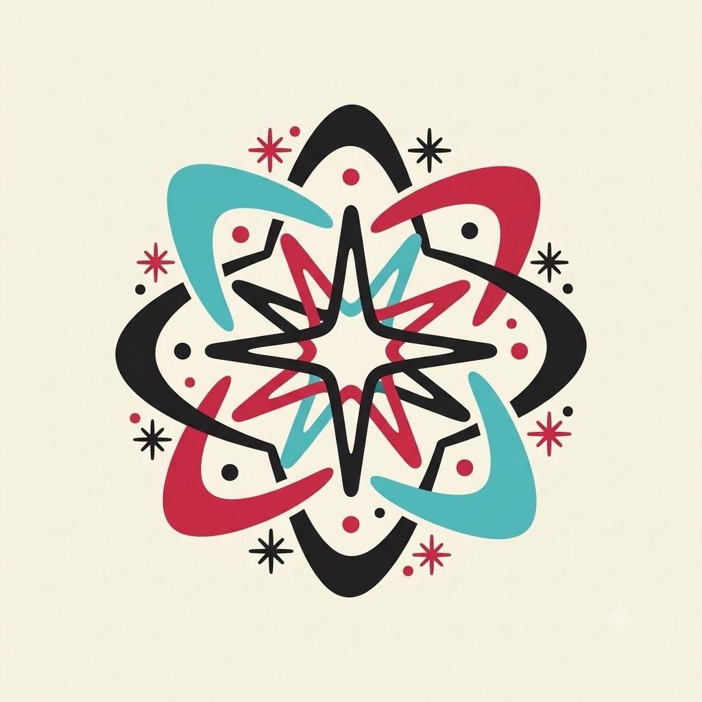 1950s inspired AI logo with retro diner colors and starburst details