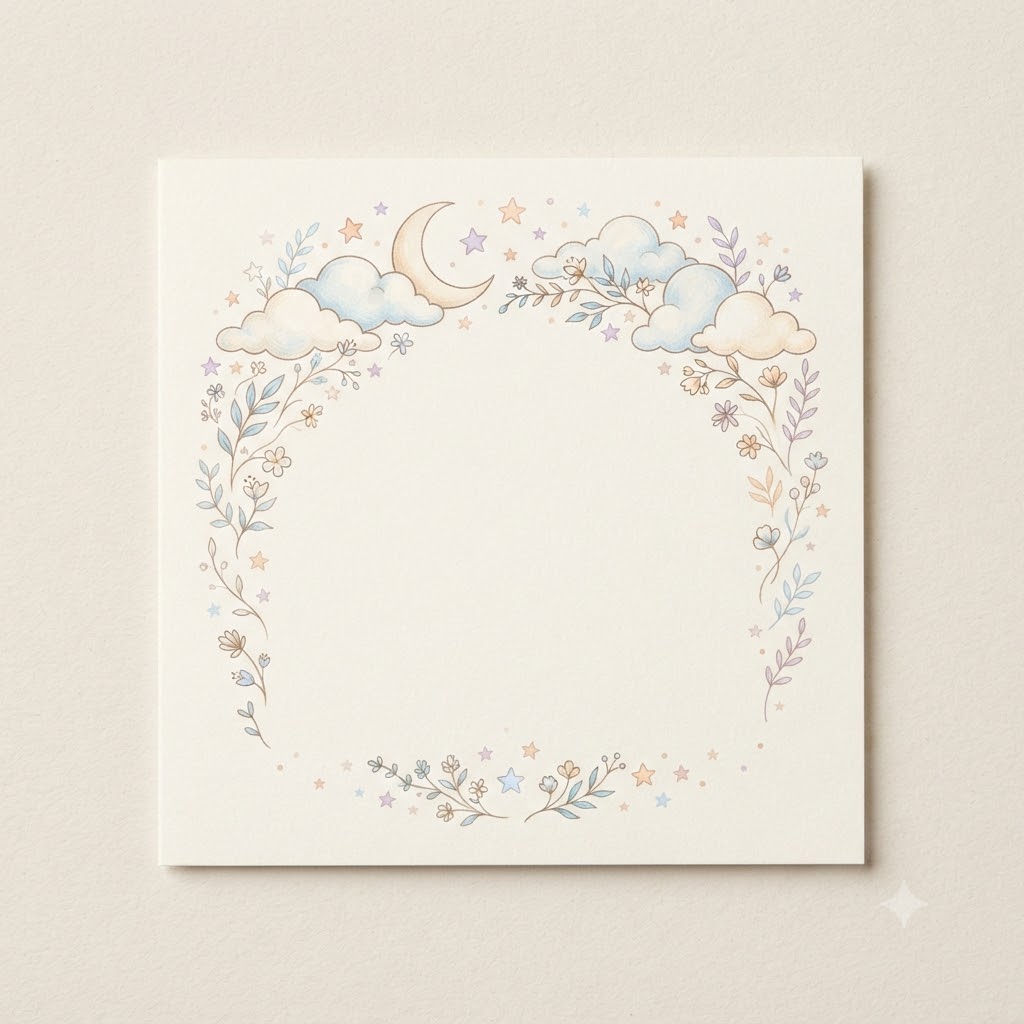 Soft AI thank you card for baby shower gifts with clouds and stars