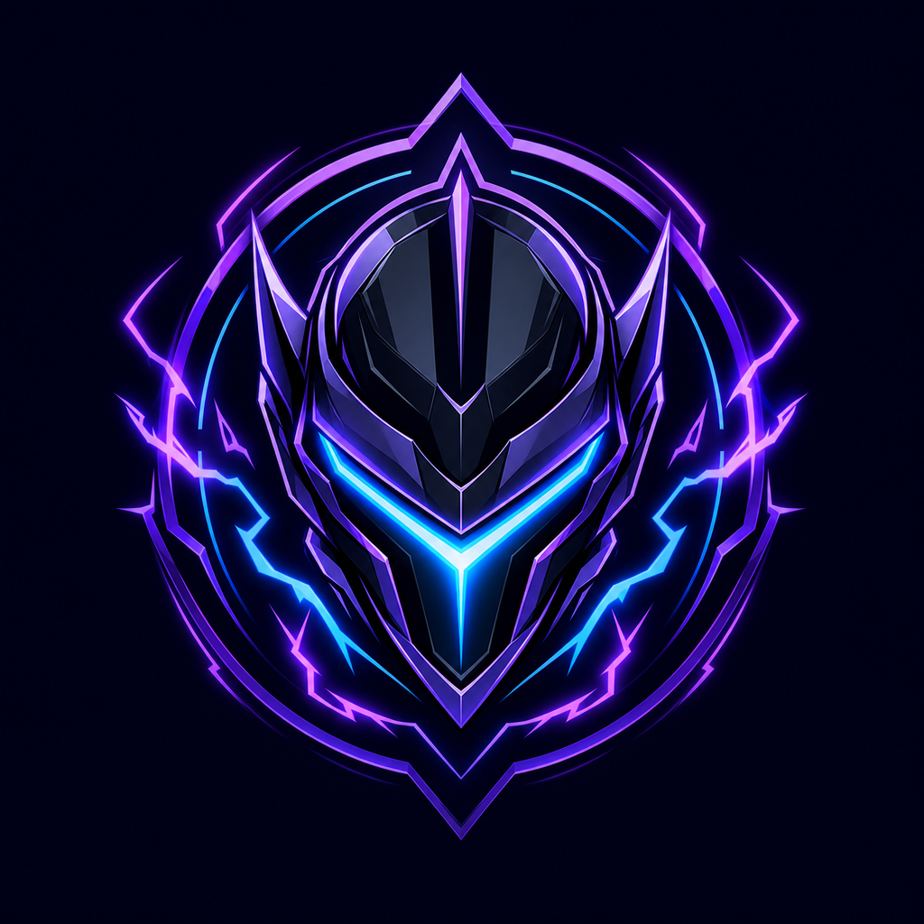 Original futuristic superhero logo with neon visor and energy lines