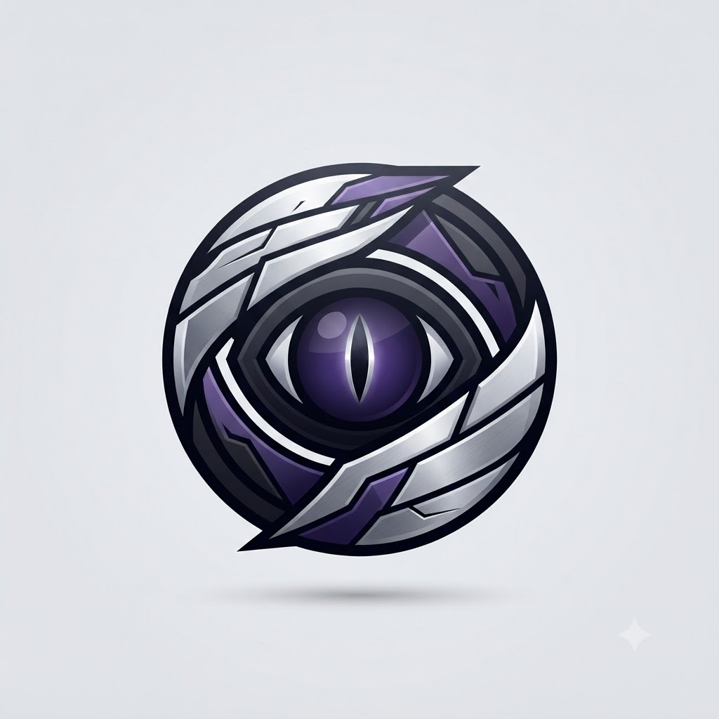Original stealth superhero logo with angular wings and eye emblem