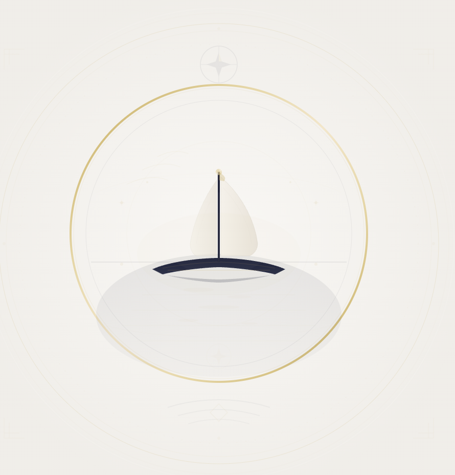 Luxury travel logo with elegant sailboat and horizon emblem
