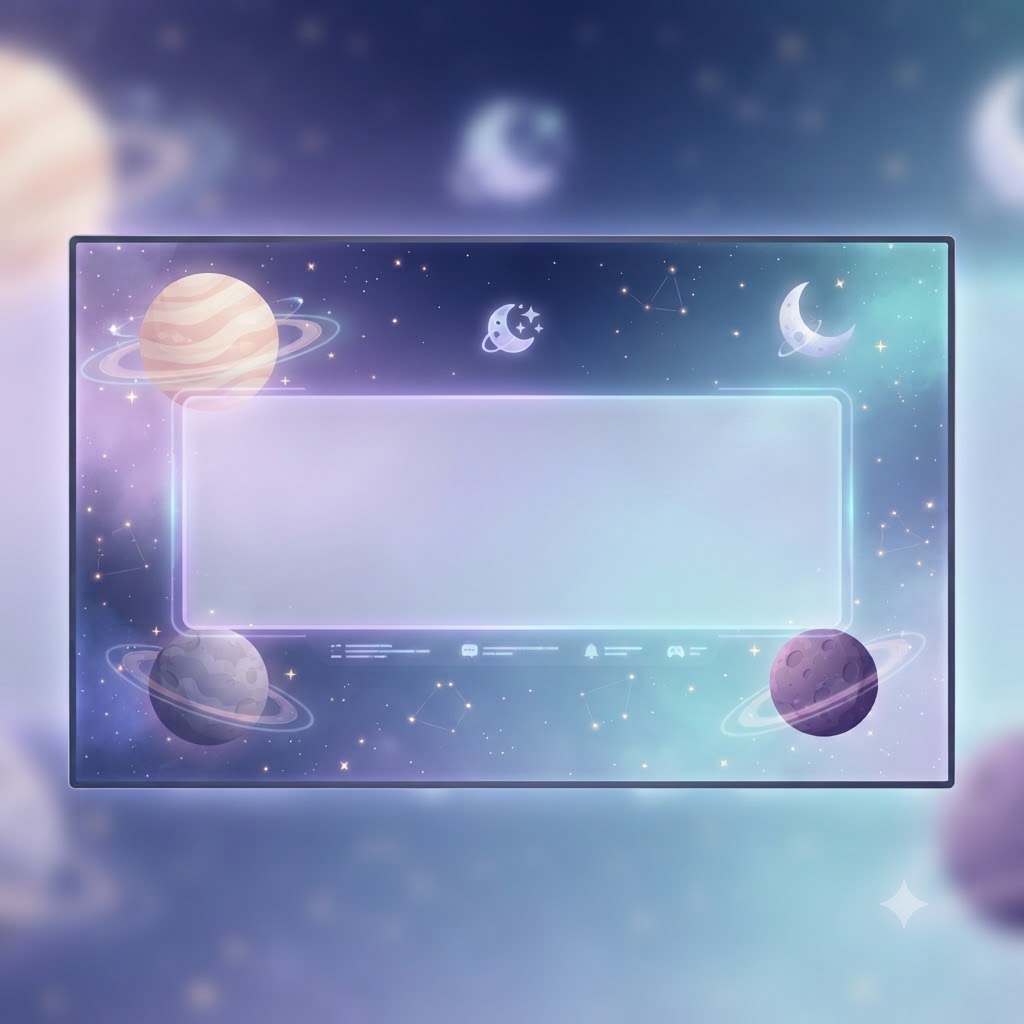 Cosmic stream banner with floating planets and title space