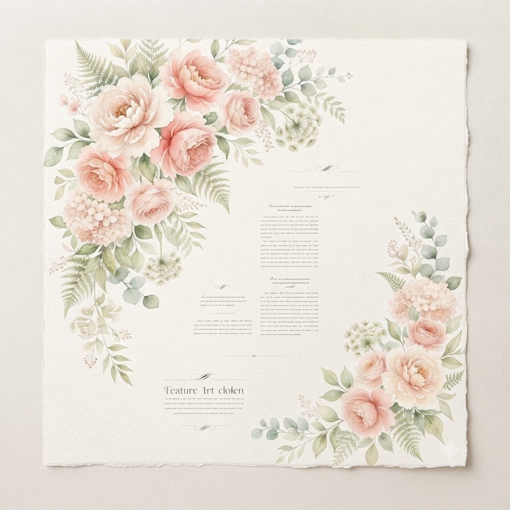Elegant botanical poster with watercolor flowers and leaves