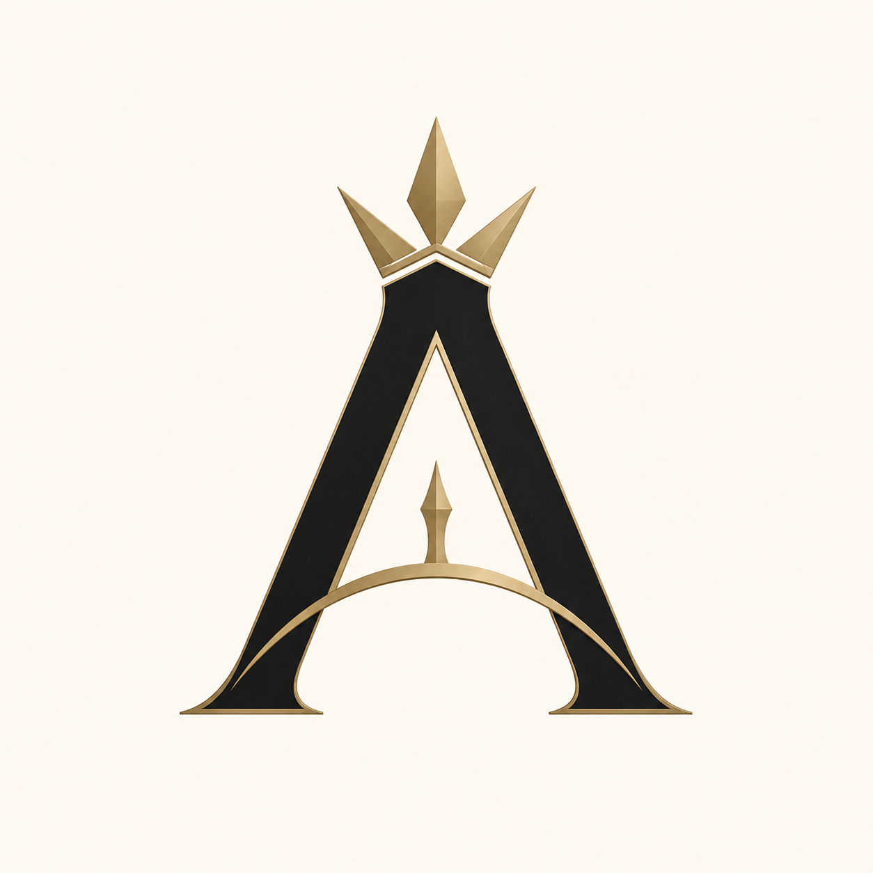 Premium letter A logo with a geometric crown and arch in black and gold   18:14