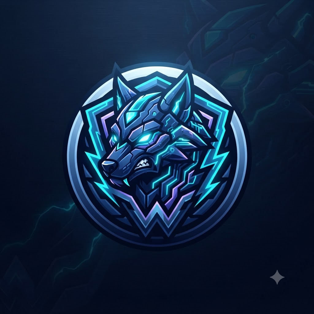 Original esports team logo with a cyber wolf and neon energy lines