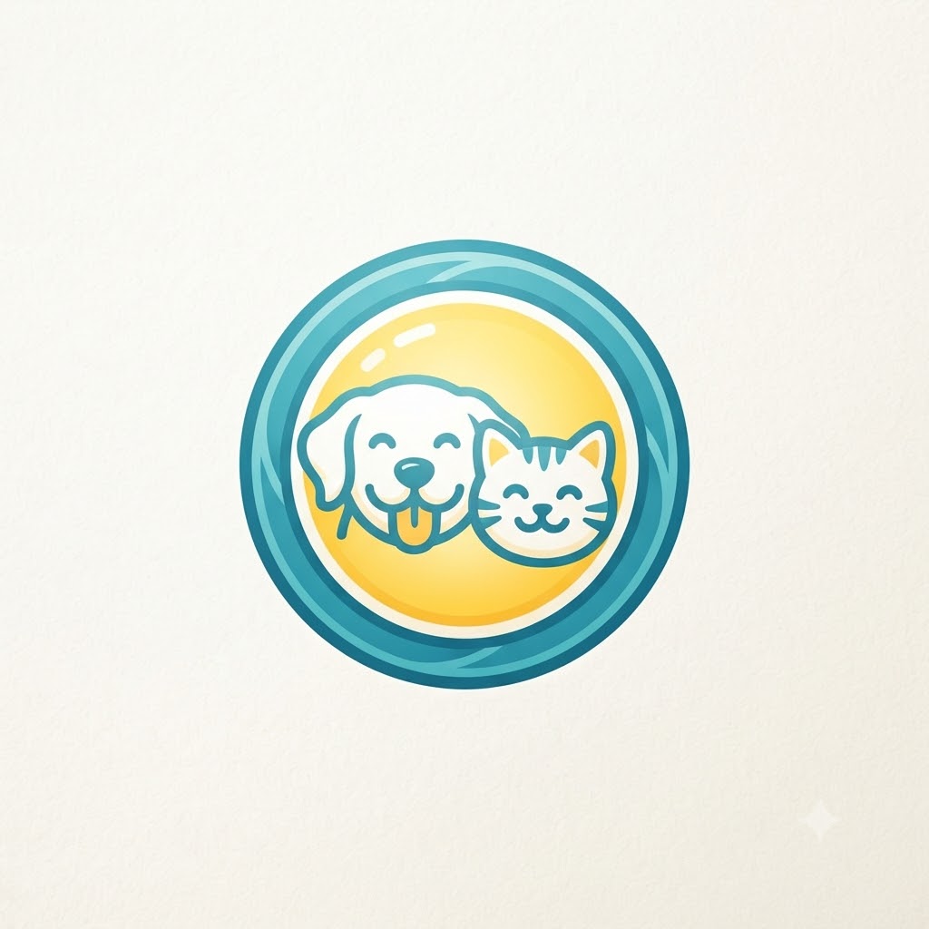 Pet photography logo with dog and cat inside a camera lens