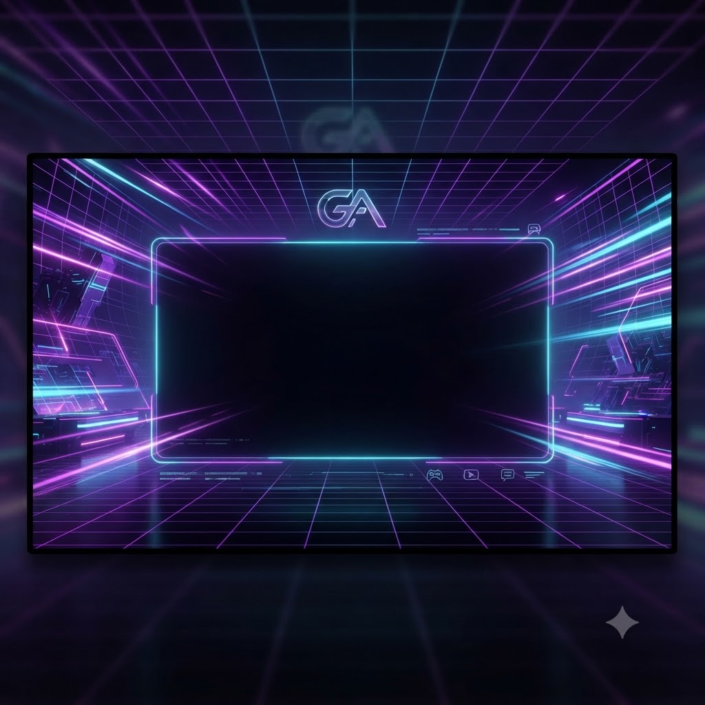 Neon gaming stream banner with glowing arena and title space