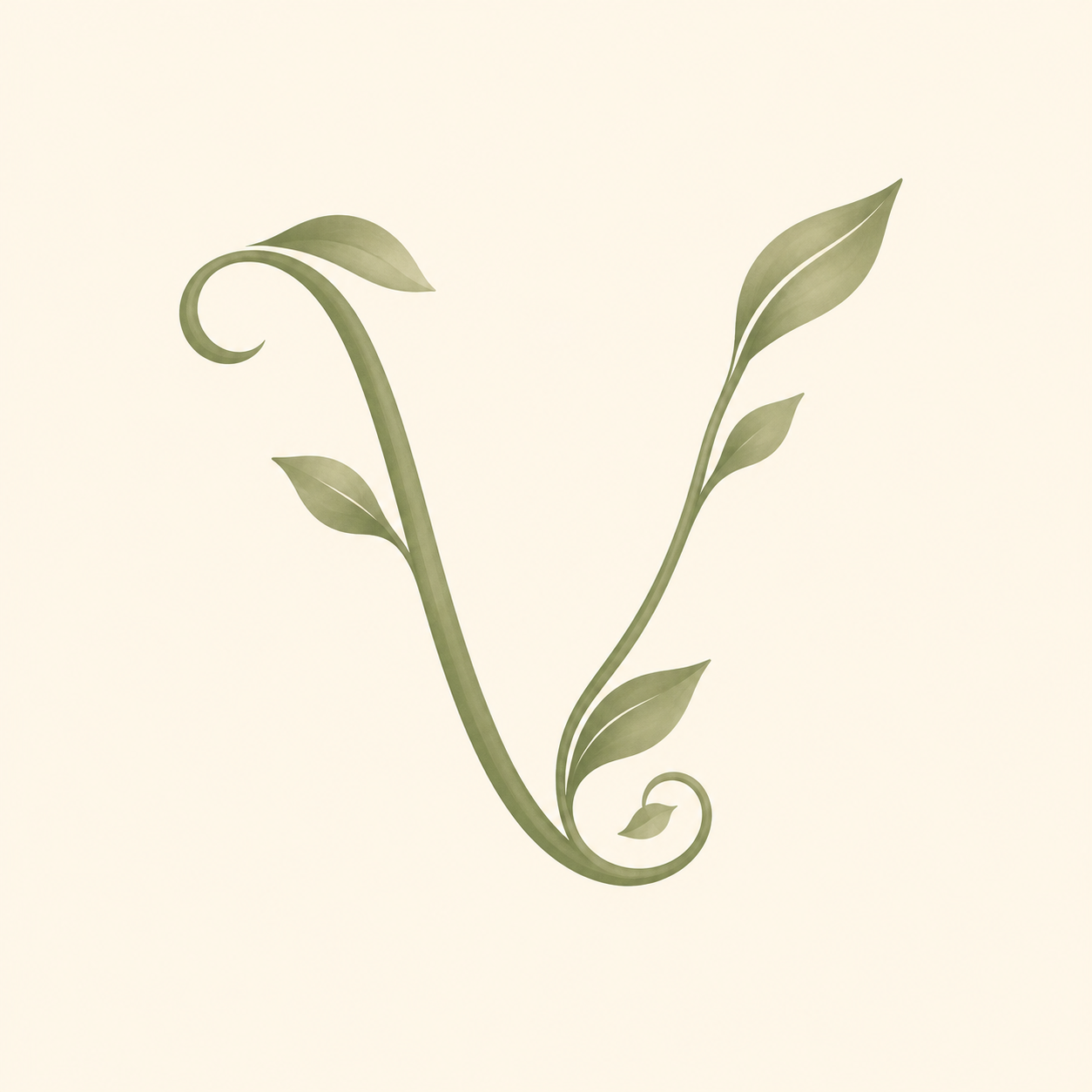 Organic letter V logo formed from a leafy stem