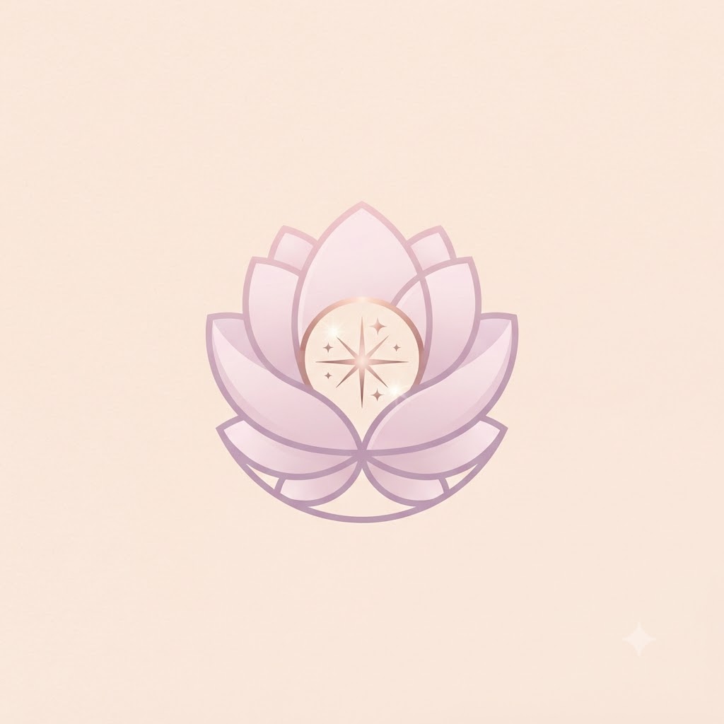 Beauty salon logo with flower petals and a glow symbol