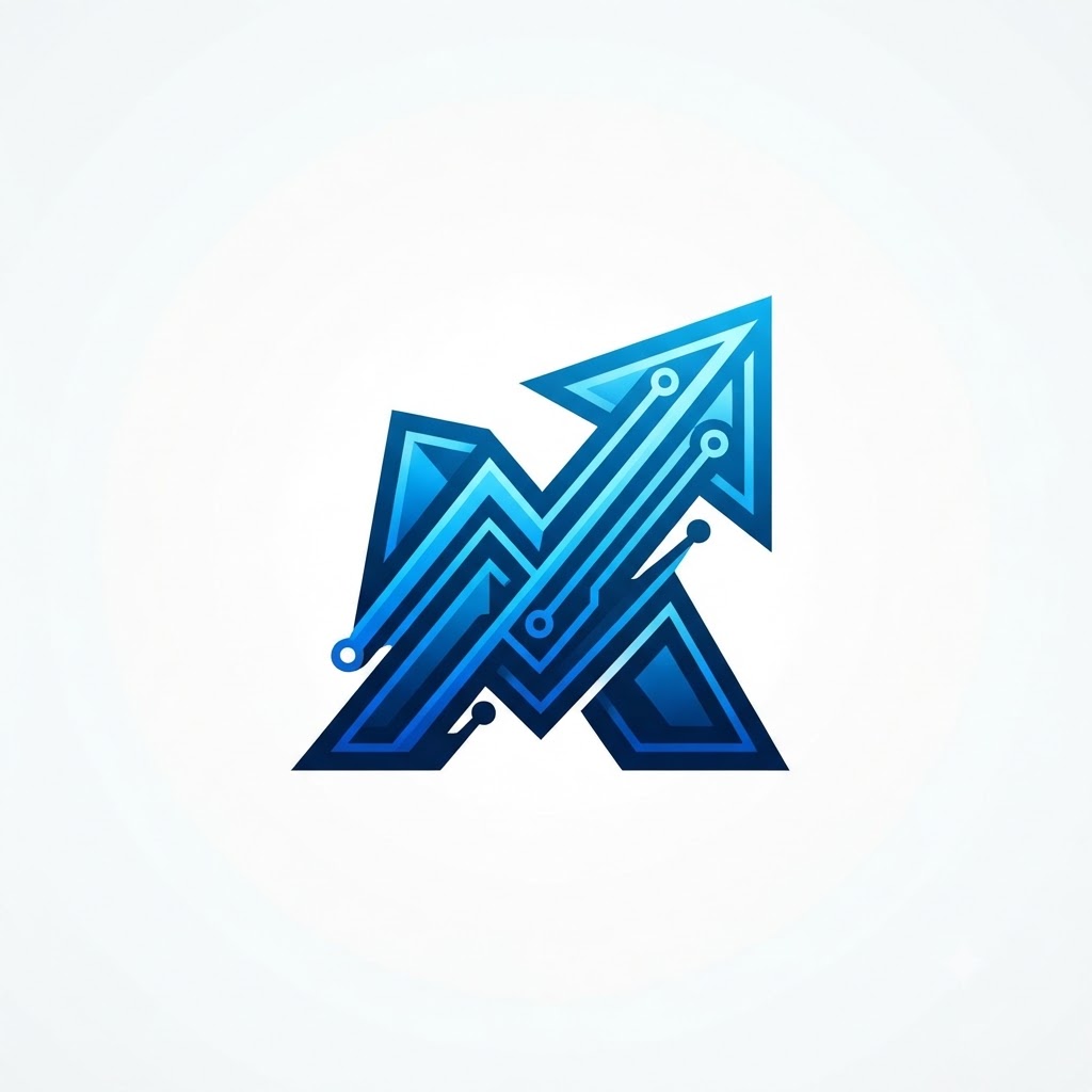 Technology company logo with abstract circuit paths
