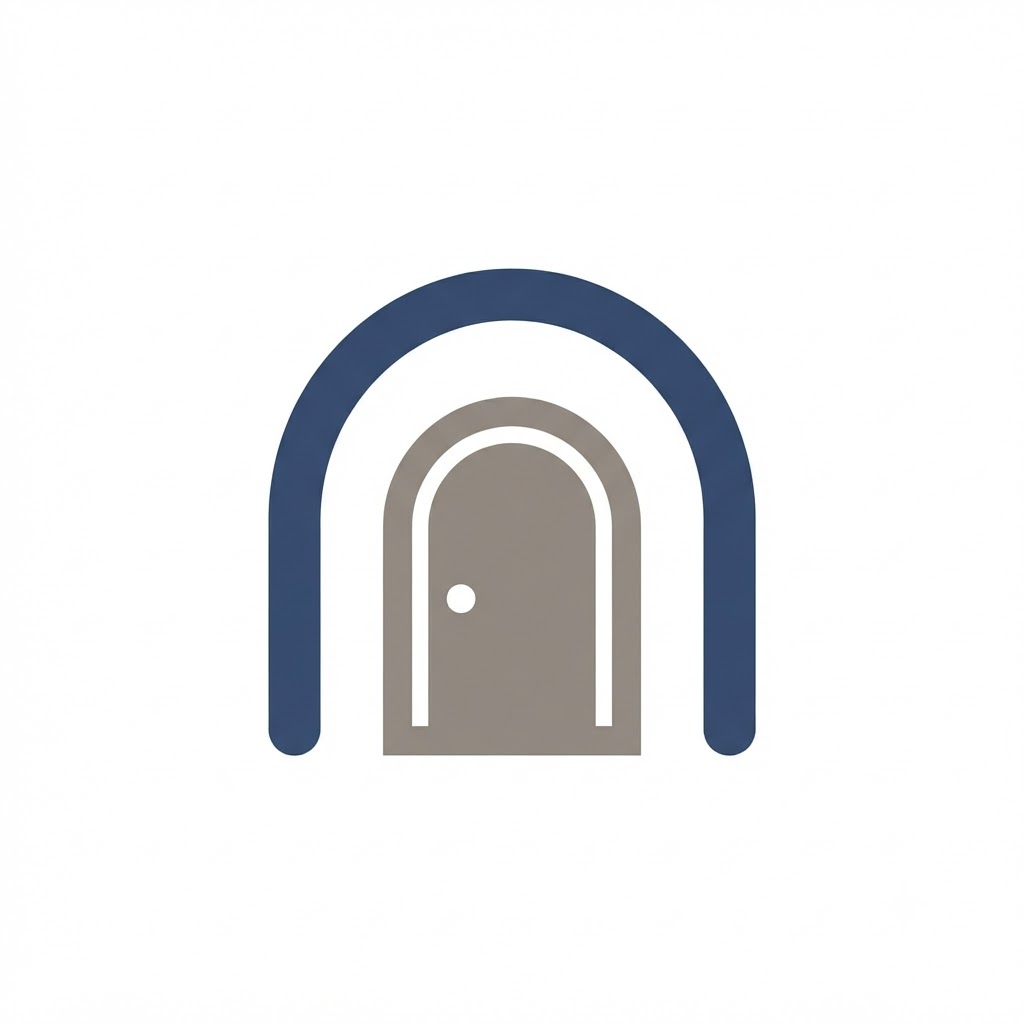 Simple home services logo with roof arch and doorway