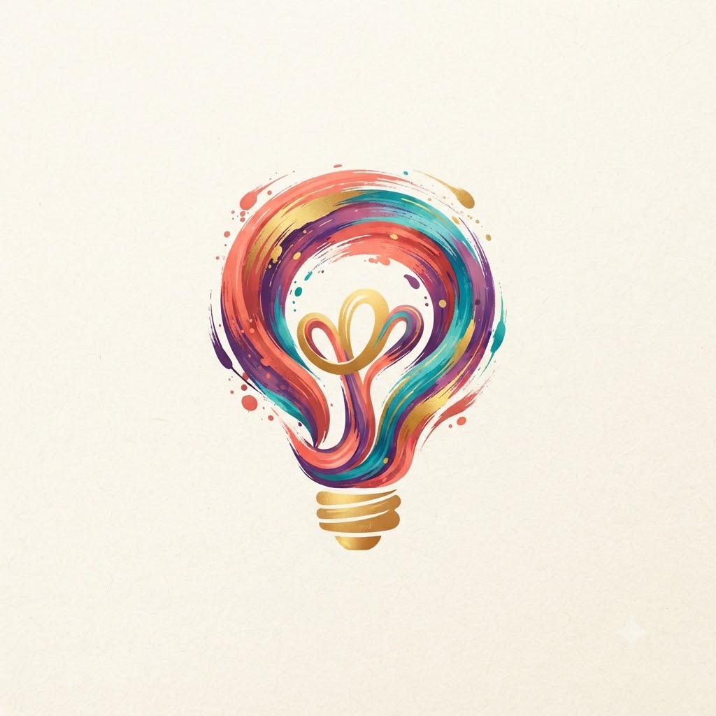 Creative arts school logo with paintbrush lightbulb symbol