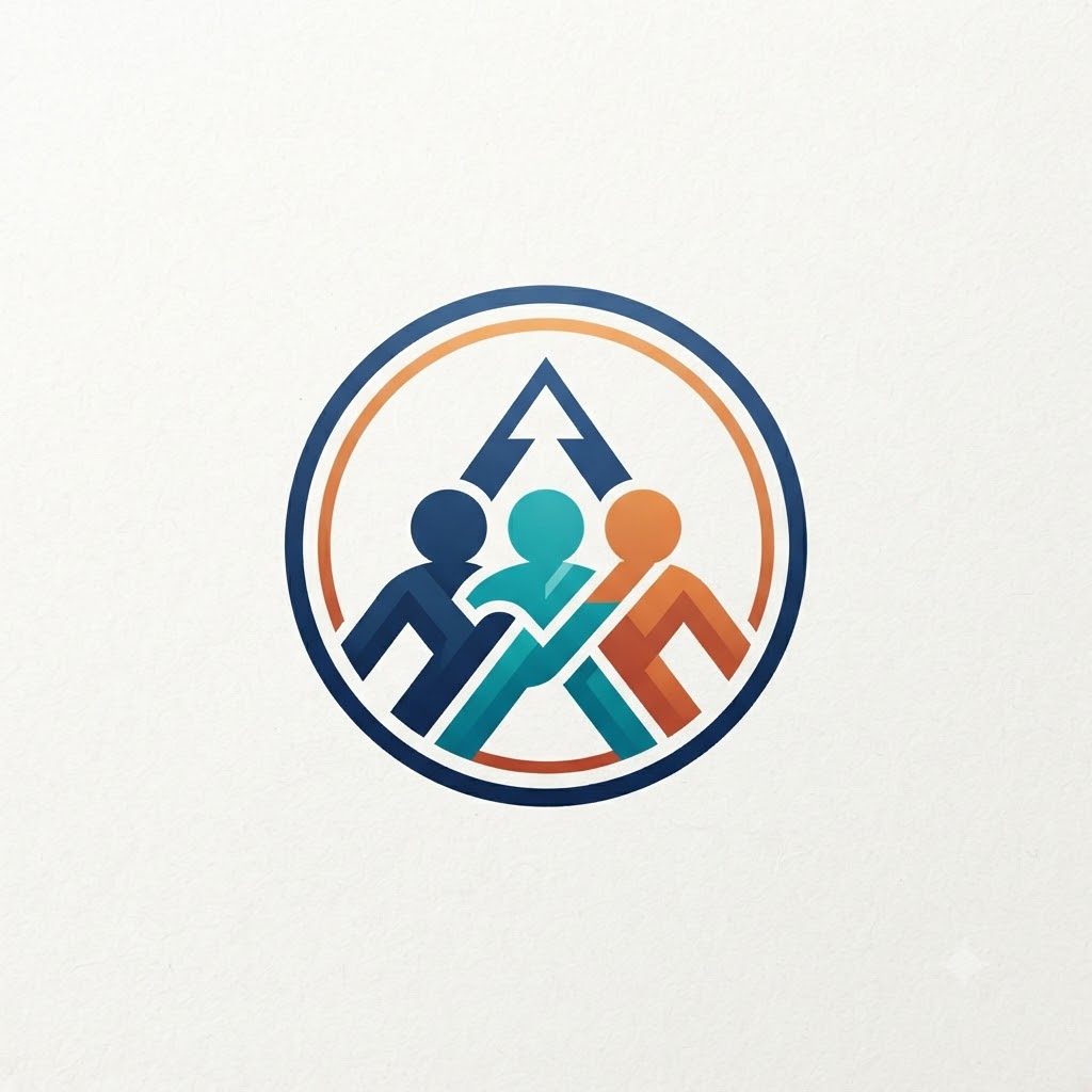 Collaborative team logo with abstract figures forming a mountain peak